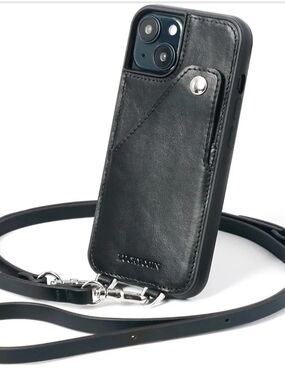 Black Leather Crossbody Phone Case with Card Slot